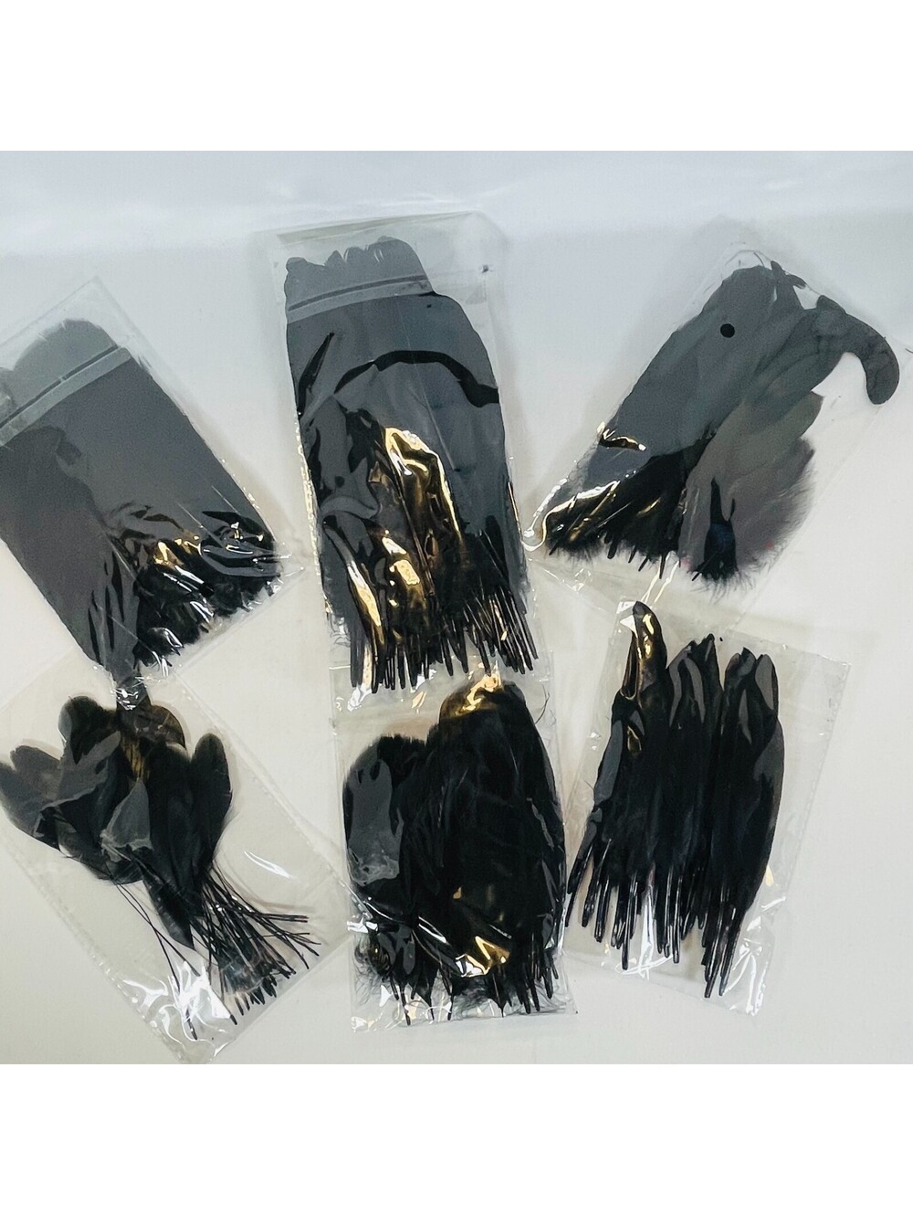 Bulk Lot Jet Black Natural Feathers Craft Supply Millinery Halloween Costume 6Pk